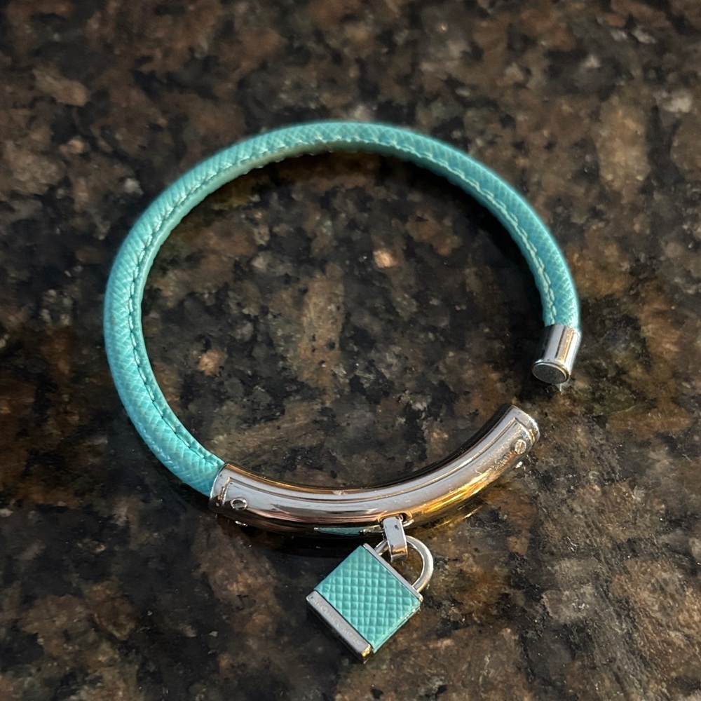 Michael Kors Turquoise and Silver Bracelet with Padlock Charm - Picture 2 of 3
